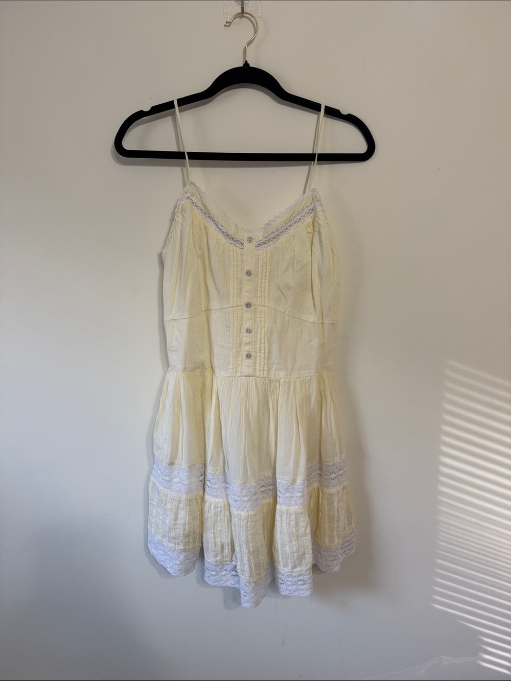 aerie Yellow Lace-Trim Mini Dress